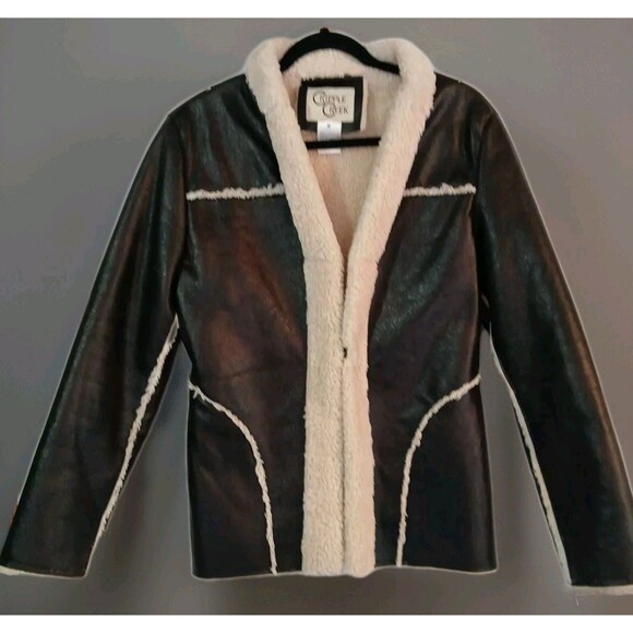 Cripple Creek Brown Faux Leather & White Shearling Trim & Lining Womens Medium - Picture 1 of 16